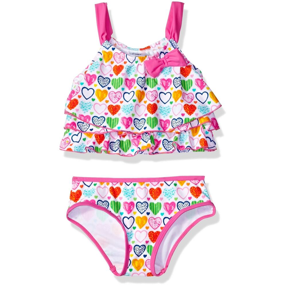 Kiko & Max Girls' Ruffle Top Bikini Swimsuit Multi Hearts Size 12M